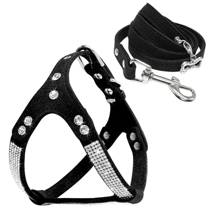 Rhinestone Harness Bling Suede Leather Puppy