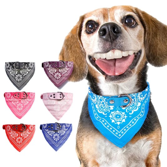 Adjustable Dog-Cat Bandana, Neckerchief, Neckerchief, Leather Printed