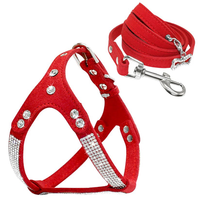 Rhinestone Harness Bling Suede Leather Puppy