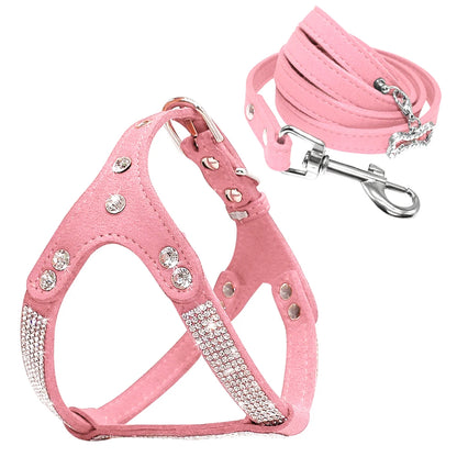 Rhinestone Harness Bling Suede Leather Puppy