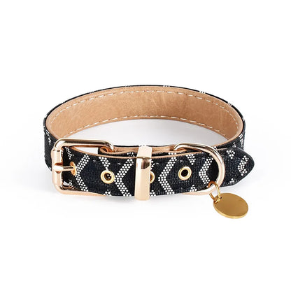 Goyard Leather Collar & Leash Set – Luxury Snakeskin pattern Design