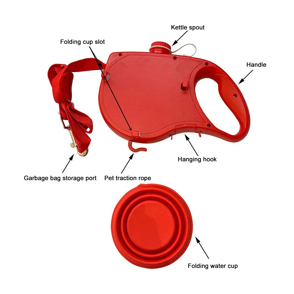 4-in-1 Multifunction Leash - Water Bottle, Bowl & Waste Bag Dispenser