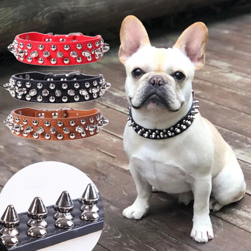 Punk Leather Dog Collar -  Rivet Spiked