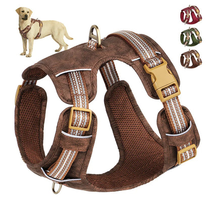 BreatheEasy Dog Harness – PU & Nylon Training Vest with Reflective Strips