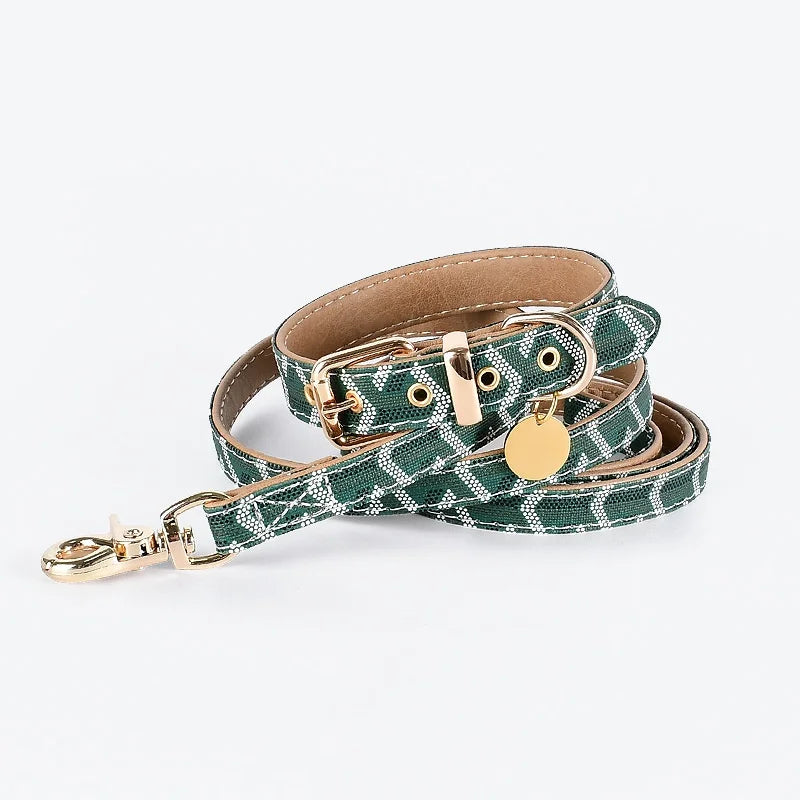 Goyard Leather Collar & Leash Set – Luxury Snakeskin pattern Design